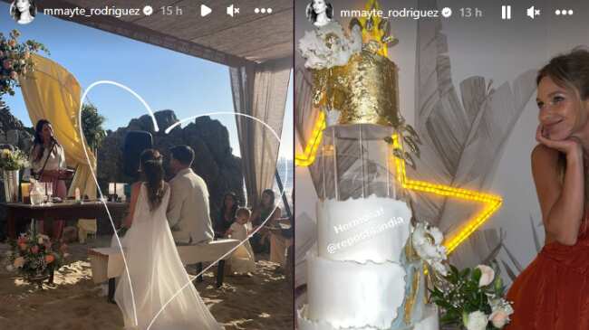 El hijo de Carolina Arregui, Miguel Ángel Rodríguez, se casó la tarde de este sábado, en una íntima ceremonia al borde de la playa, según se puede apreciar en diversos registros de los asistentes.
Entre ellos, por supuesto, estaban las hijas de la actriz, Mayte Rodríguez y María Jesús Sothers, quienes compartieron varios momentos de la ceremonia, en sus stories de Instagram.