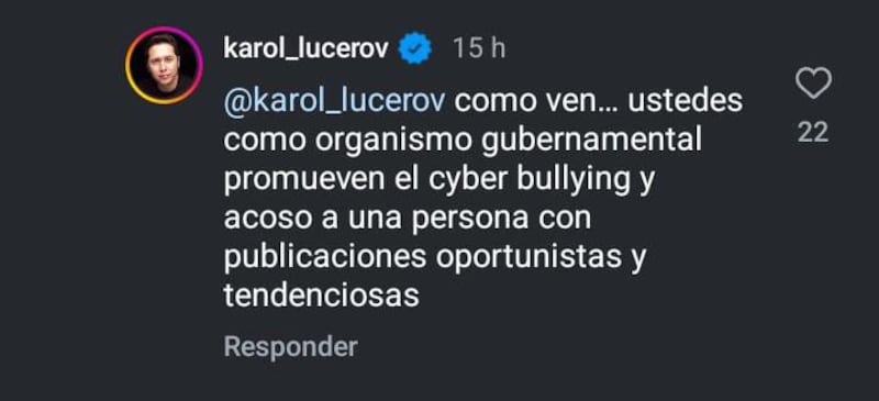 Comentario de Karol Lucero | Captura: Instagram @minmujeryeg
