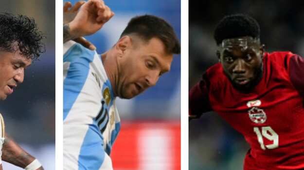 Renato Tapia, Lionel Messi y Alphonso Davies / AP y Getty