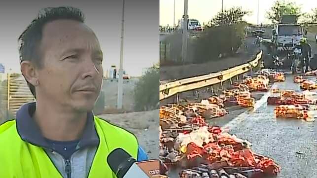 Una relejada declaración compartió el chofer de un camión de CCU que sufrió la caída de carga y derramó botellas de jugo en la autopista Costanera Norte, en la Región Metropolitana.
De acuerdo a los antecedentes, el hecho ocurrió a eso de las 7:30 horas de este martes y generó una restricción del tránsito.
En diálogo con el matinal de CHV, el conductor de nacionalidad venezolana explicó que “en la curva esto afloja. Esta curva uno no la puede agarrar duro, no es primera vez. Esta curva uno la tiene que agarrar suavecito”.
Consultado sobre algún llamado por parte de la empresa, el trabajador respondió escuetamente: “Esperando respuesta, nada más”.
DETENIDO
De acuerdo al citado medio, el hombre exhibió su licencia internacional a Carabineros y fue detenido a pocos segundos de conversar con el programa.
En tanto, desde Carabineros informaron que “una vez que se produce el desprendimiento de esta carga, nuestro personal se percata que el conductor lo hace sin su licencia profesional. Su licencia internacional no lo habilita a conducir este tipo de vehículos. Al encontrarse en una situación de flagrancia, se procede a su detención”.