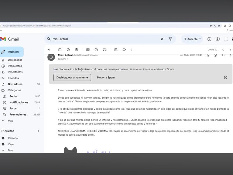 Correos de Miau Astral | Fuente: X