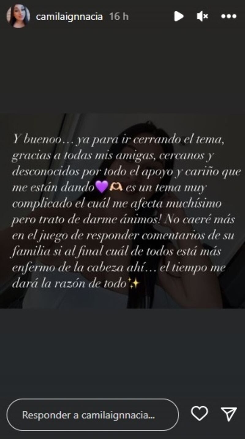 La expareja de Thompson agradeció el apoyo recibido en redes sociales luego de denunciar los episodios de VIF sufridos de parte del juvenil de Colo Colo y aseguró que no volverá a hablar más de los familiares del jugador porque "al final, cuál de todos está más enfermo de la cabeza ahí".