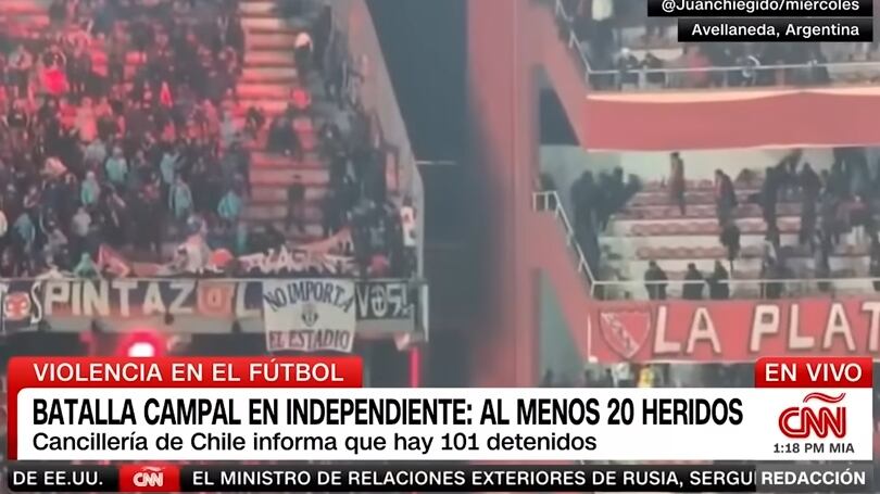 El presidente de Independiente reculó en sus primeras acusaciones a hinchas de la U para señalar que varios de sus barras brava también fueron los que "jodieron" al club argentino tras agredir a los seguidores chilenos.