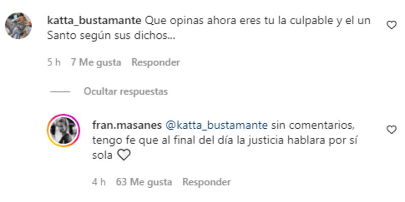 Francisca Masanes respondió a Claudio Castellón luego que el actor negara haber sido violento en su relación familiar.