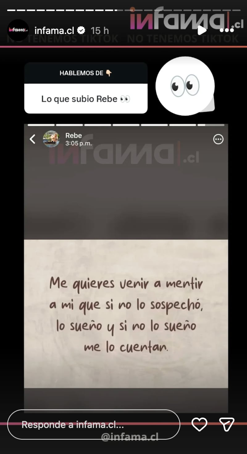 Historia sobre relación de Nano Calderón y Rebeca Naranjo | Fuente: Instagram @infama.cl