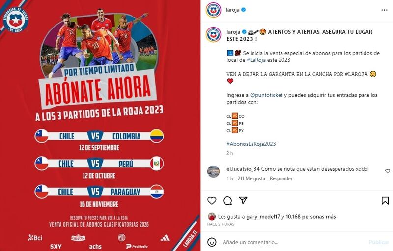 El nuevo bono fue lanzado por la ANFP para adquirir entradas para los tres primeros partidos de la selección chilena en las Clasificatorias al Mundial 2026.