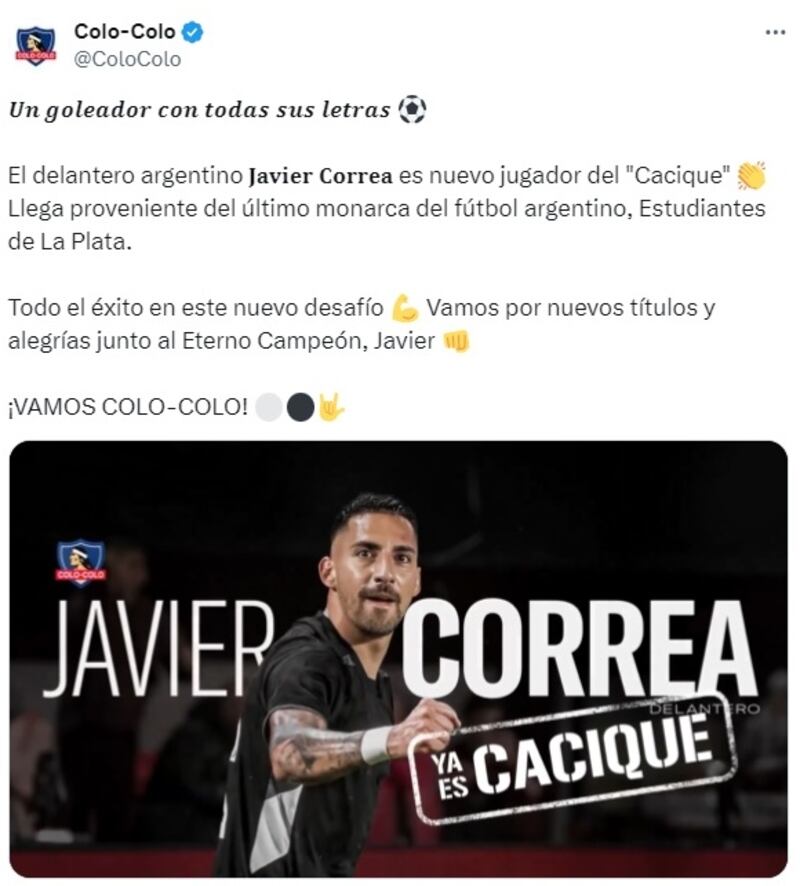 ByN confirmó en las redes sociales oficiales de Colo Colo la contratación del exdelantero de Estudiantes de La Plata.