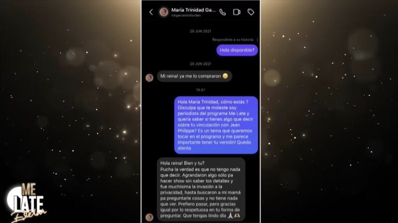 Conversación de María Trinidad Garcés Imboden con "Me Late Estelar" | Captura