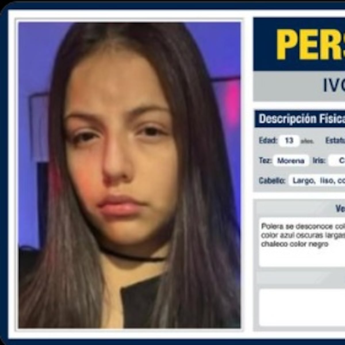 PDI busca a niña de 13 años desaparecida en Estación Central PDI busca a niña de 13 años desaparecida en Estación Central