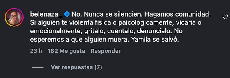 Comentario de Belén Mora | Captura: Instagram @hayquedecirlo13