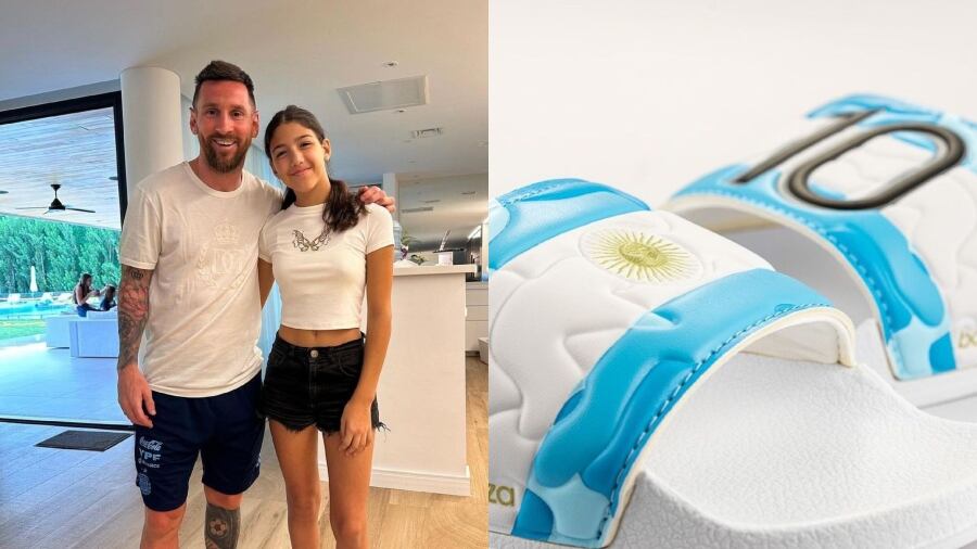 Lionel Messi utilizando las chalas de Bagunza