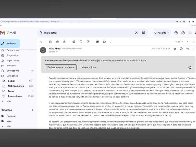 Correos de Miau Astral | Fuente: X