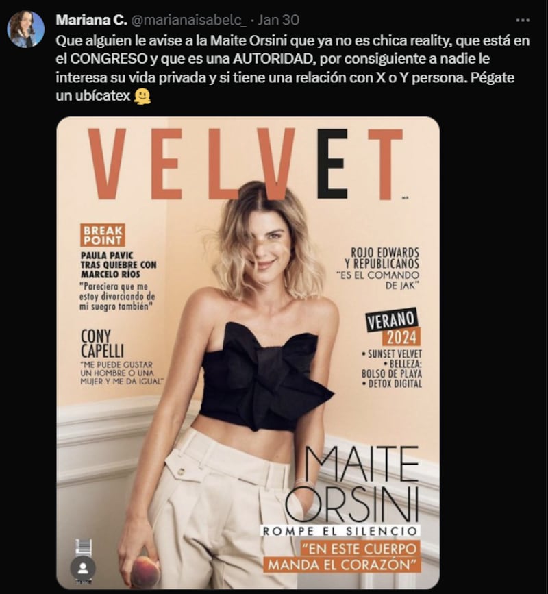 Reacción a sesión de fotos de Maite Orsini | X