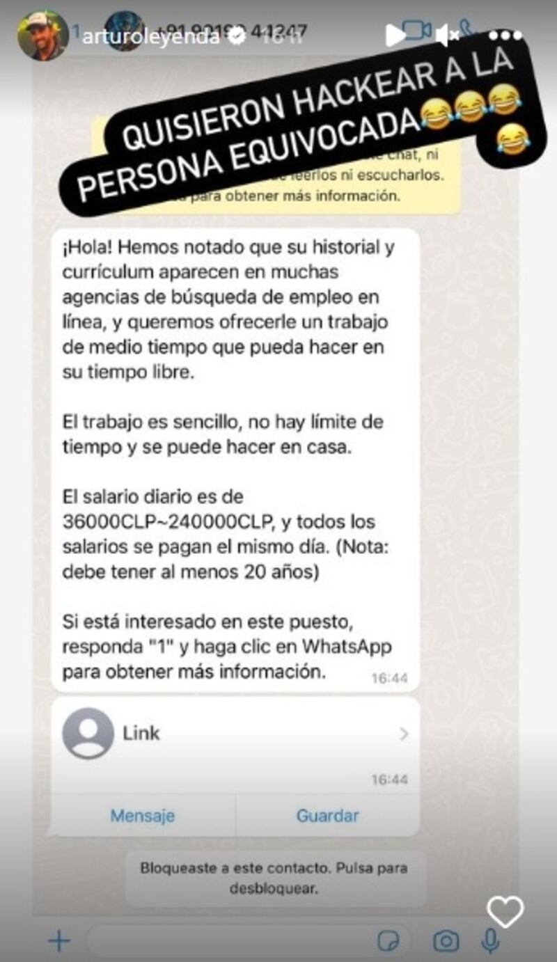 El exchico reality denunció en sus redes sociales la estafa, pero aprovechó de burlarse de sus estafadores por ofrecerle trabajo.