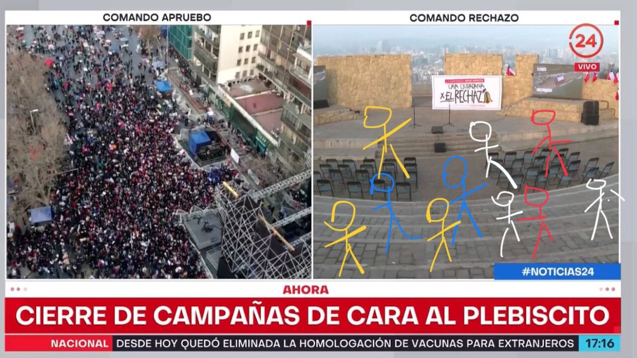 Meme de la jornada de cierre de campaña del Apruebo y el Rechazo | Fuente: Twitter @Pobrecabro