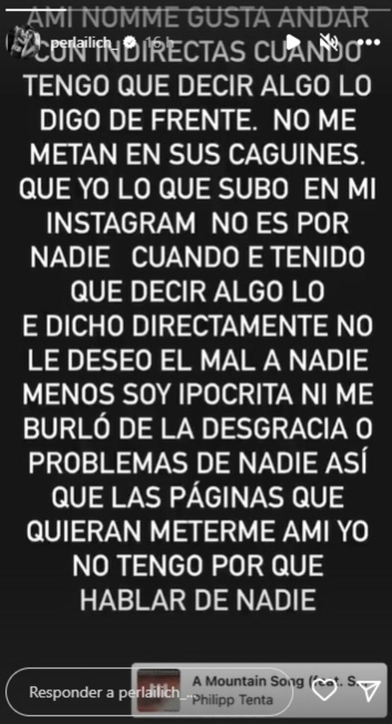 En sus historias de Instagram fue que la gitana comentó la revelación que Aránguiz hizo de su exmarido.