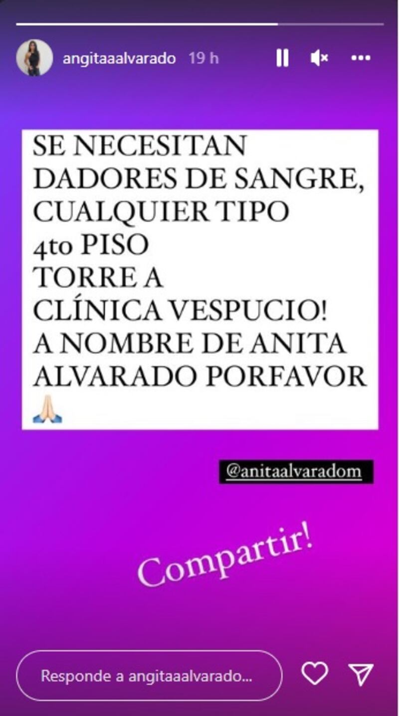 Story de Instagram de Angie Alvarado