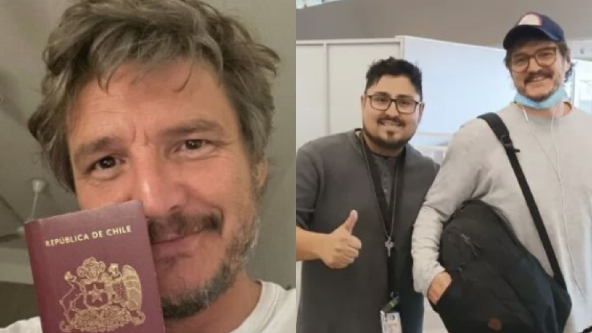 Pedro Pascal y Bryan Otárola en el aeropuerto de Santiago