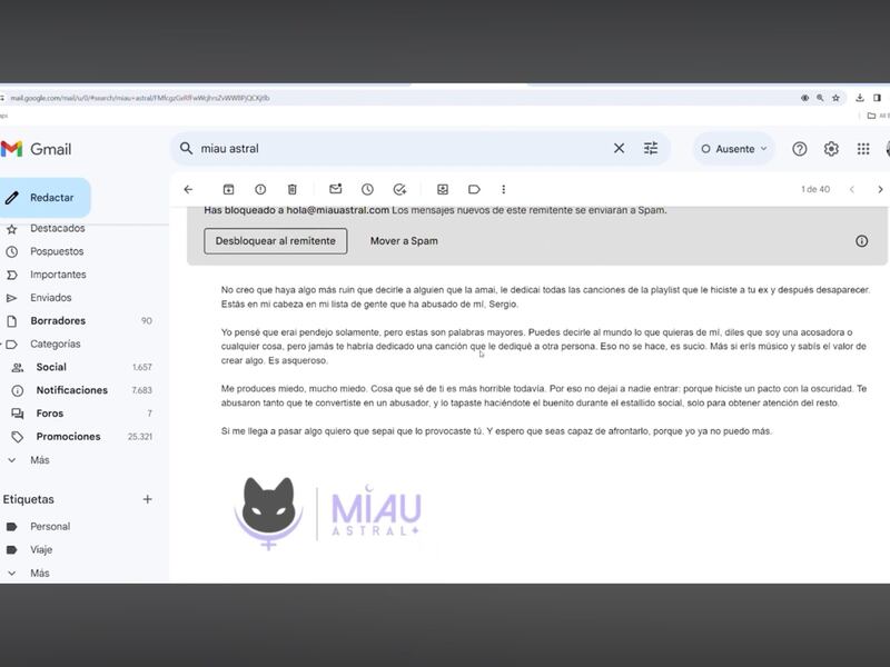 Correos de Miau Astral | Fuente: X