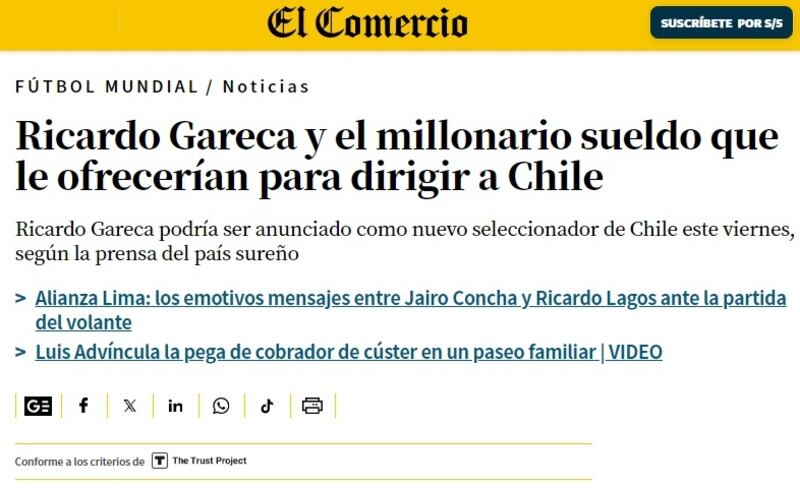 La prensa deportiva peruana aseguró que el sueldo ofrecido por la ANFP al entrenador argentino es casi el doble de lo que ganaba Eduardo Berizzo en la Roja.