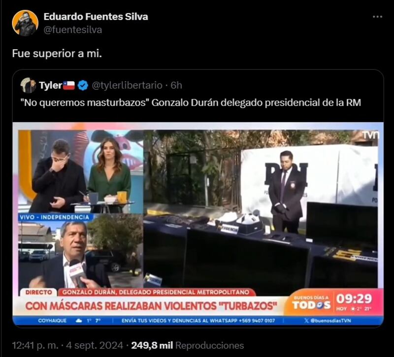 El periodista tuvo una reacción que se hizo rápidamente viral en redes sociales al entender mal una de las declaraciones dadas esta mañana por el delegado presidencial tras un operativo policial.