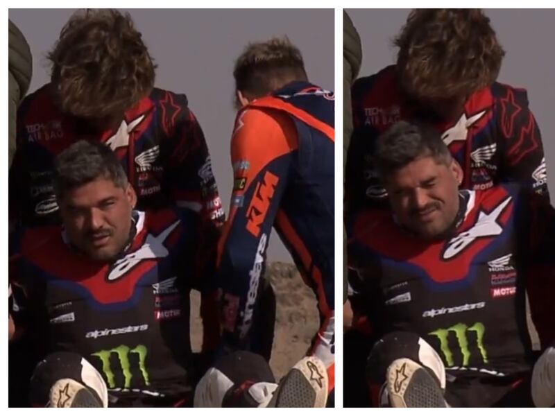 Pablo Quintanilla sufre aparatoso accidente en su moto y se despide del Dakar 2025: debió ser asistido por dos pilotos tras golpearse en el hombro