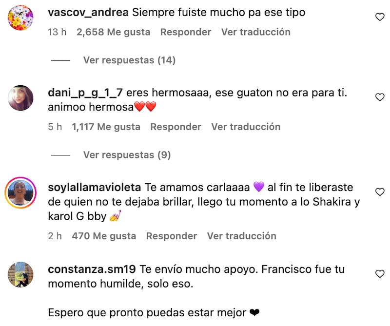 Comentarios a Carla Jara | Captura: Instagram