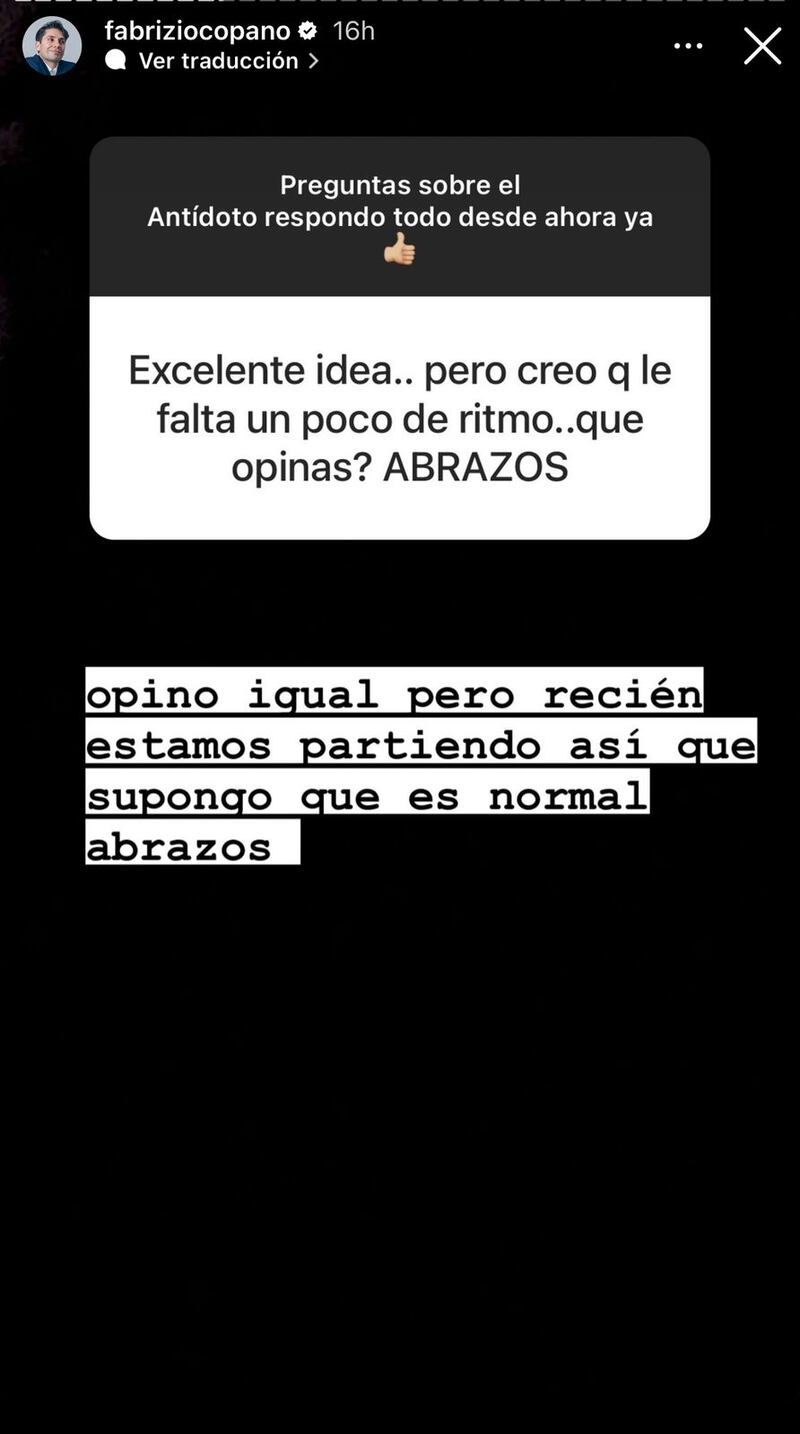 Historia de Fabrizio Copano | Instagram