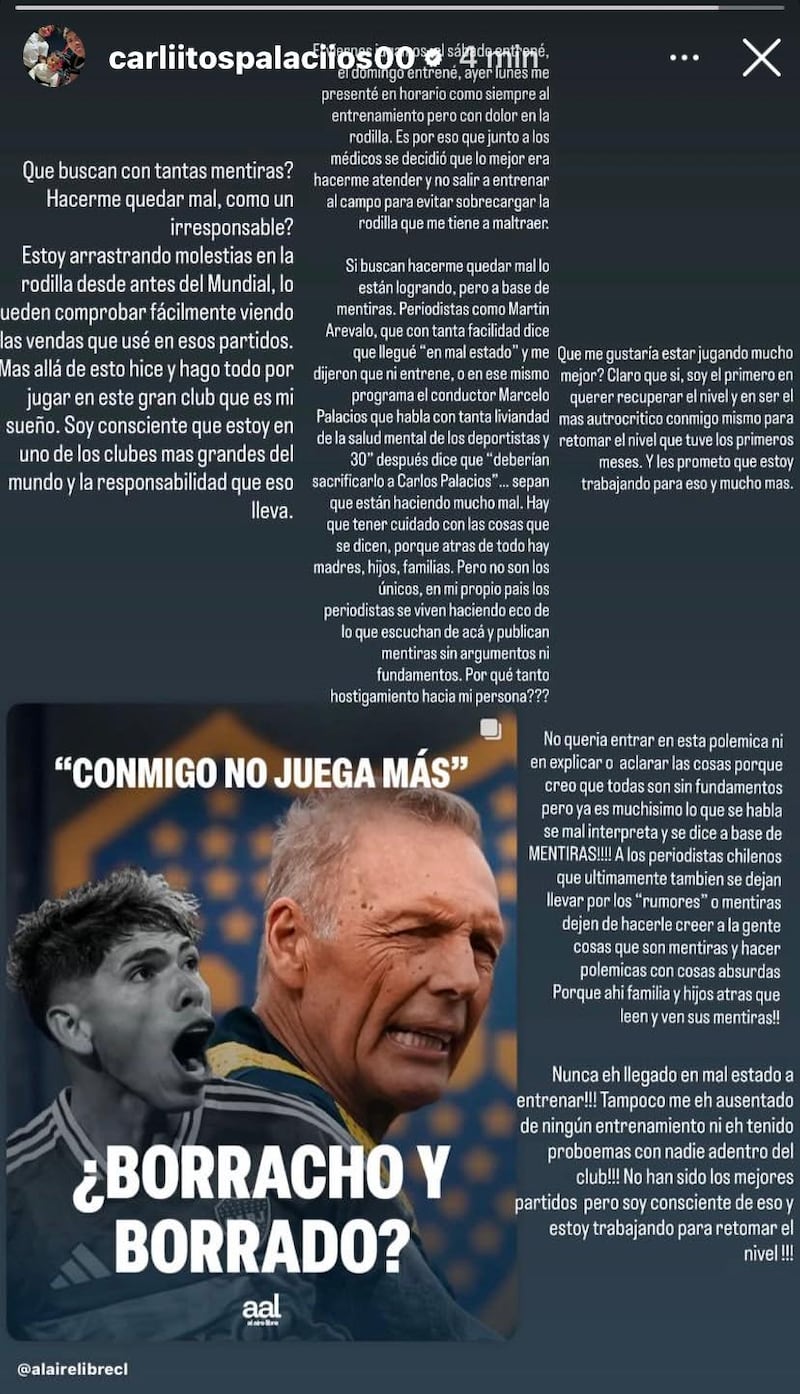 Historia del descargo de Carlos Palacios