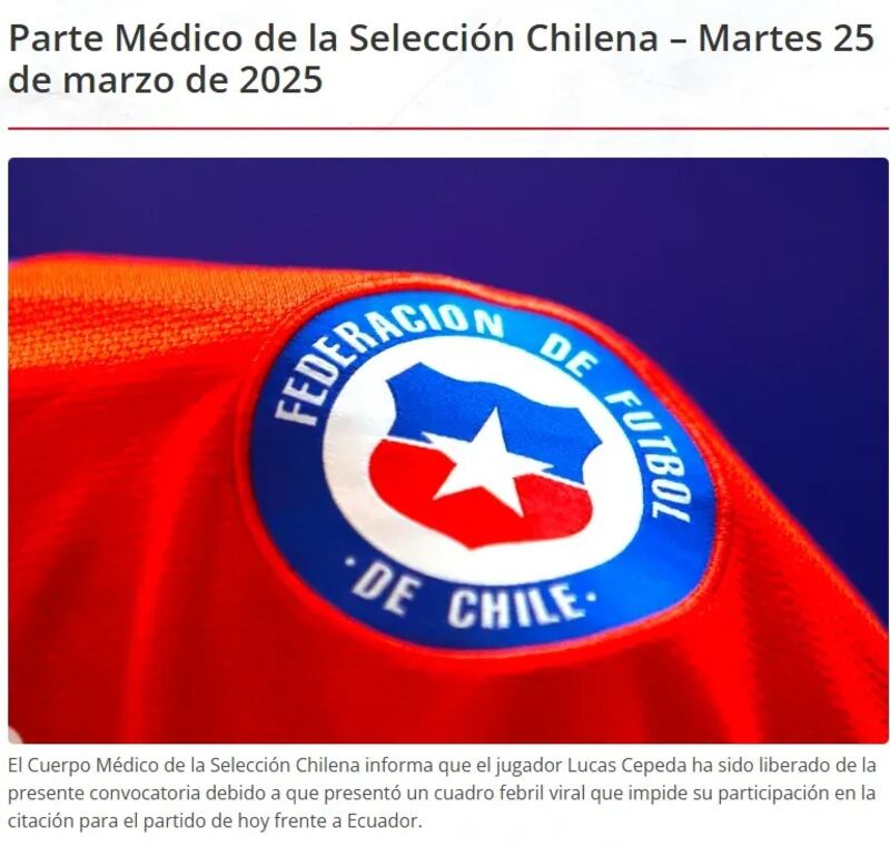 El cuadro febril fuerte y viral dejó fue del partido ante los ecuatorianos al zurdo de Colo Colo.