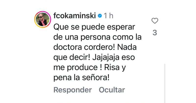 Francisco Kaminski reaccionó a las duras críticas de la Doctora Cordero tras tildarlo de “estafador”: “Qué se puede esperar…”