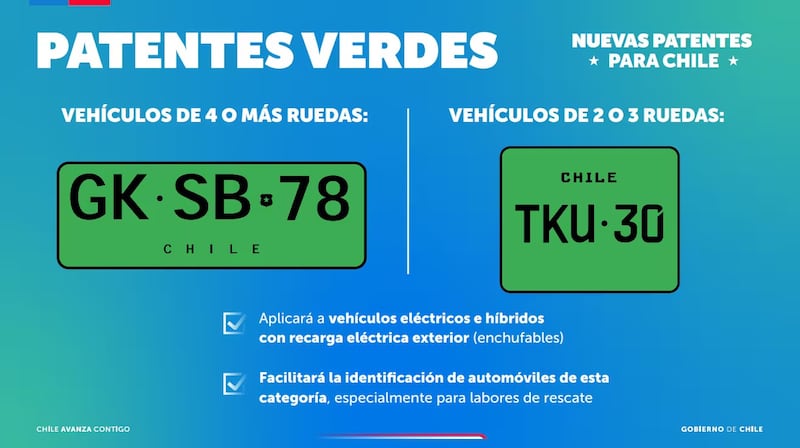 Así serán las nuevas placas patente en Chile