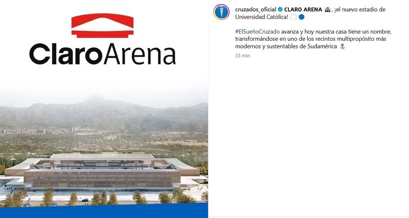 A partir del próximo año, a finales de marzo o inicios de abril, el nuevo estadio de la UC se llamará "Claro Arena".