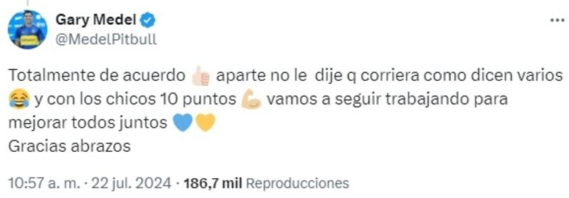 El defensor chileno negó que haya gritoneado a un juvenil de Boca Juniors en el empate del pasado fin de semana ante Defensa y Justicia.