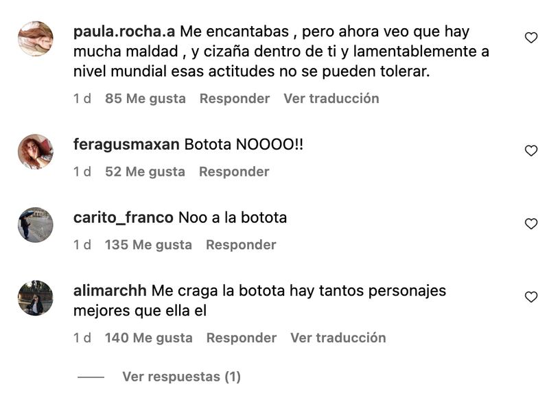 Comentarios sobre Botota Fox | Captura: Instagram