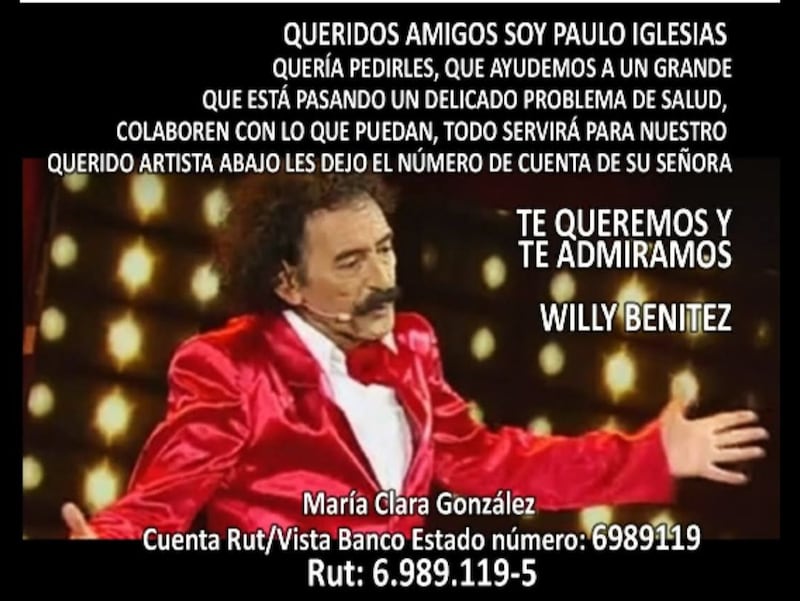 Recaudación de fondos para Willy Benitez | Fuente: Facebook de Paulo Iglesias