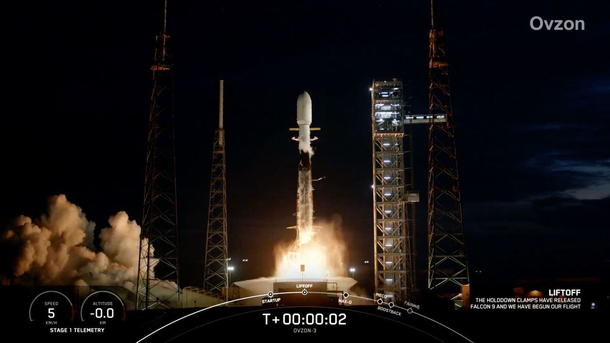 Cohete SpaceX Falcon 9 lanzó el satélite Ovzon-3 el 3 de enero de 2024. (Foto: SpaceX)