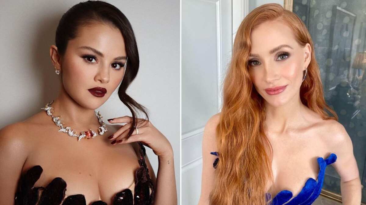 Selena Gomez y Jessica Chastain parecen compartir su gusto en vestidos