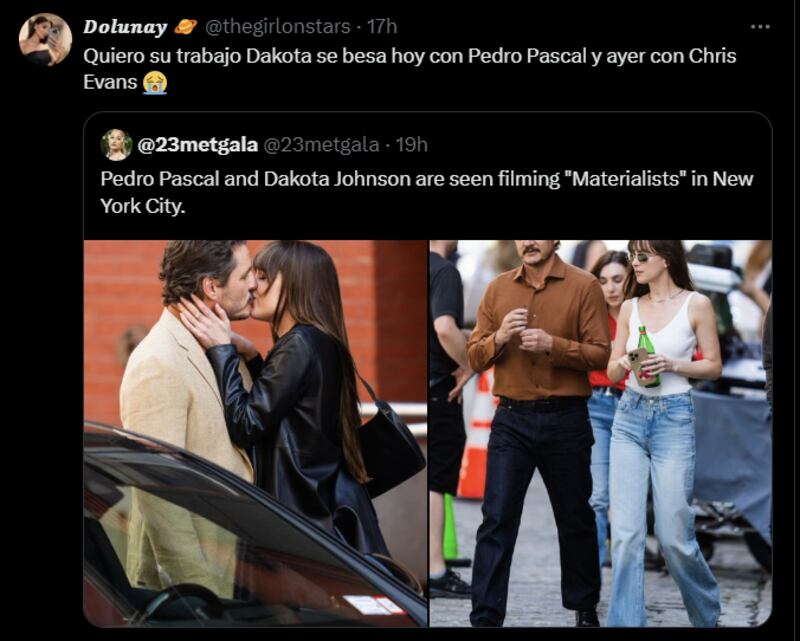 Reacción beso Pedro Pascal y Dakota Johnson