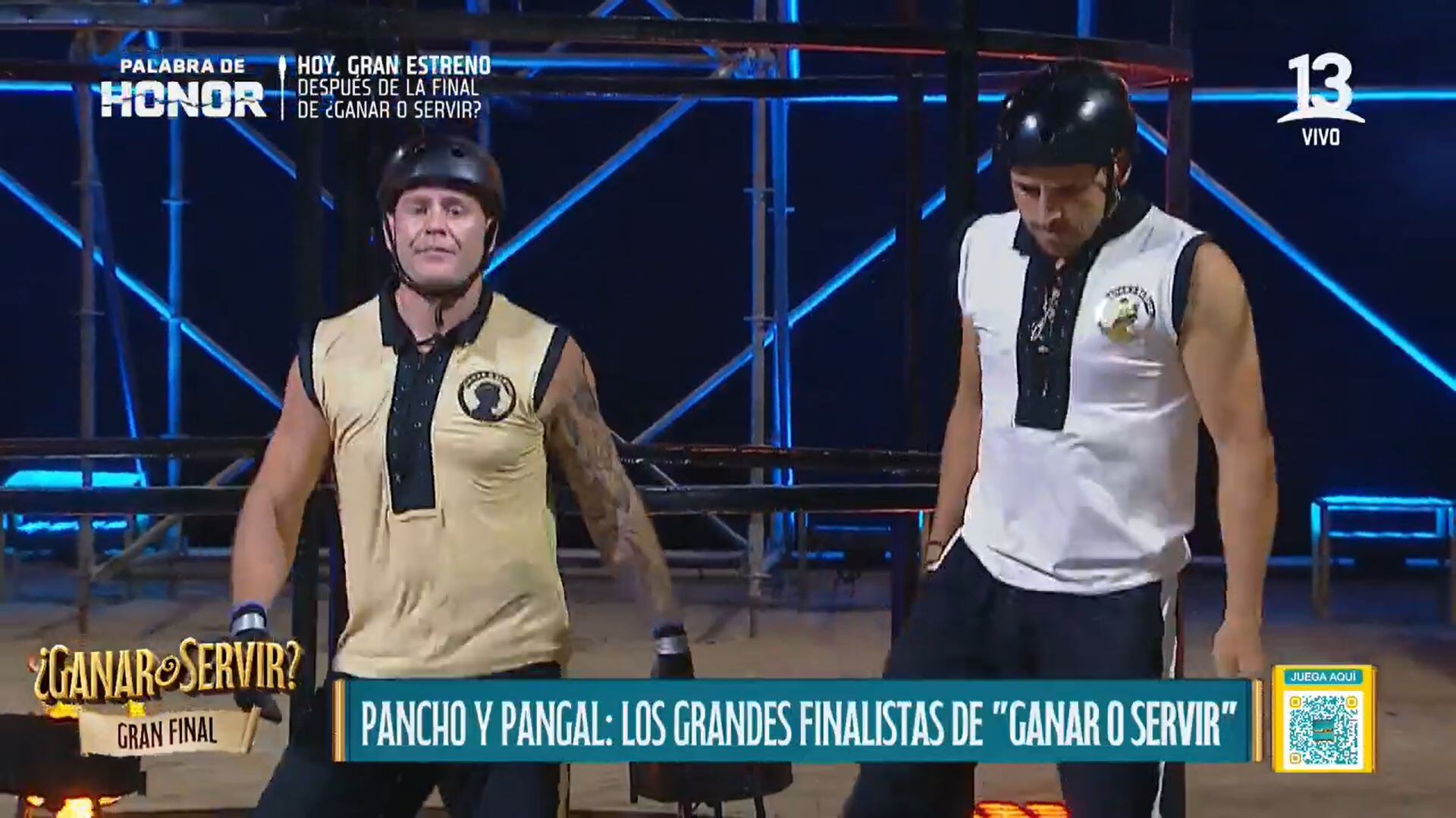 A las 22 horas en punto comenzó la gran final del reality ¿Ganar o servir? de Canal 13, donde Pangal Andrade se coronó ganador, llevándose el gran premio de 20 millones de pesos luego de vencer con amplia ventaja a Francisco Rodríguez.
En primera instancia, fue Oriana Marzoli con Raimundo Cerda quienes calentaron motores, al ser elegidos por el público para competir por unas vacaciones para dos personas en el caribe, siendo la española quien se quedó con la victoria.
Tras ello y sin mayores preámbulos, Sergio Lagos y Karla Constant dieron el vamos a la final, donde Pangal mostró un envidiable estado físico, mientras que Rodríguez se mostró con un bajo rendimiento desde el primer momento.
La prueba consistía en rescatar desde las alturas, seis circunferencias de gran tamaño que estaban sujetadas con una tuerca estilo mariposa. Para  llegar a ellas debían escalar por unas redes, repitiendo el ejercicio de subir y bajar durante seis veces. Luego de juntar todas las monedas es instalarlas en un gran cubo, tenían que girar la estructura hasta que se abriera una puerta. Ahí, finalmente debían romper una caja de cemento con un martillo para sacar la llave que les permitiría liberar la espada del triunfo. 
Fue así como Pangal sacó ventaja desde el primer momento, la cual se amplió a partir de la tercer moneda. Incluso, Rodríguez solo alcanzó a liberar la sexta moneda, sin llegar a la última etapa. 
Récord en sintonía
El gran duelo final del reality, que contó con la conducción de Sergio Lagos y Karla Constant, lideró en sintonía con 21,9 puntos entre las 22:38 y las 22:50 horas, y llegó a un peak de 23,7 unidades a las 22:49 horas. En ese mismo horario, Mega obtuvo 7,1 puntos; Chilevisión 5,1; y TVN 5,7 unidades.
Y en las plataformas digitales del 13, el éxito de la gran final de “¿Ganar o Servir? también fue muy contundente: más de 100 mil conectados en el canal de YouTube.
Inmediatamente a continuación de la gran final de “¿Ganar o Servir?” se empezó a emitir el capítulo estreno de “Palabra de honor”, el nuevo reality show del 13.