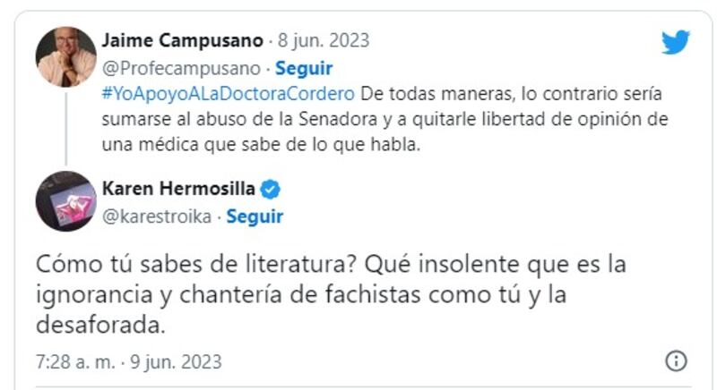 Captura de Twitter del profesor Campusano