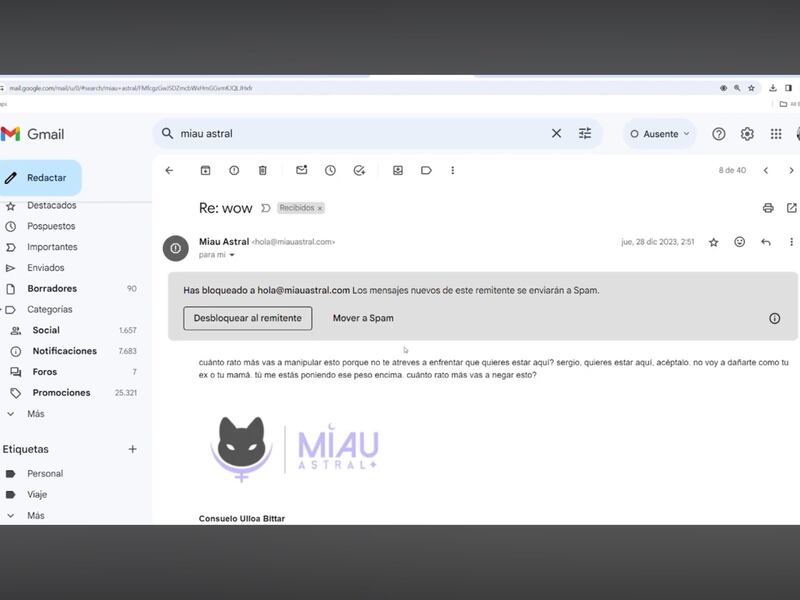 Correos de Miau Astral | Fuente: X