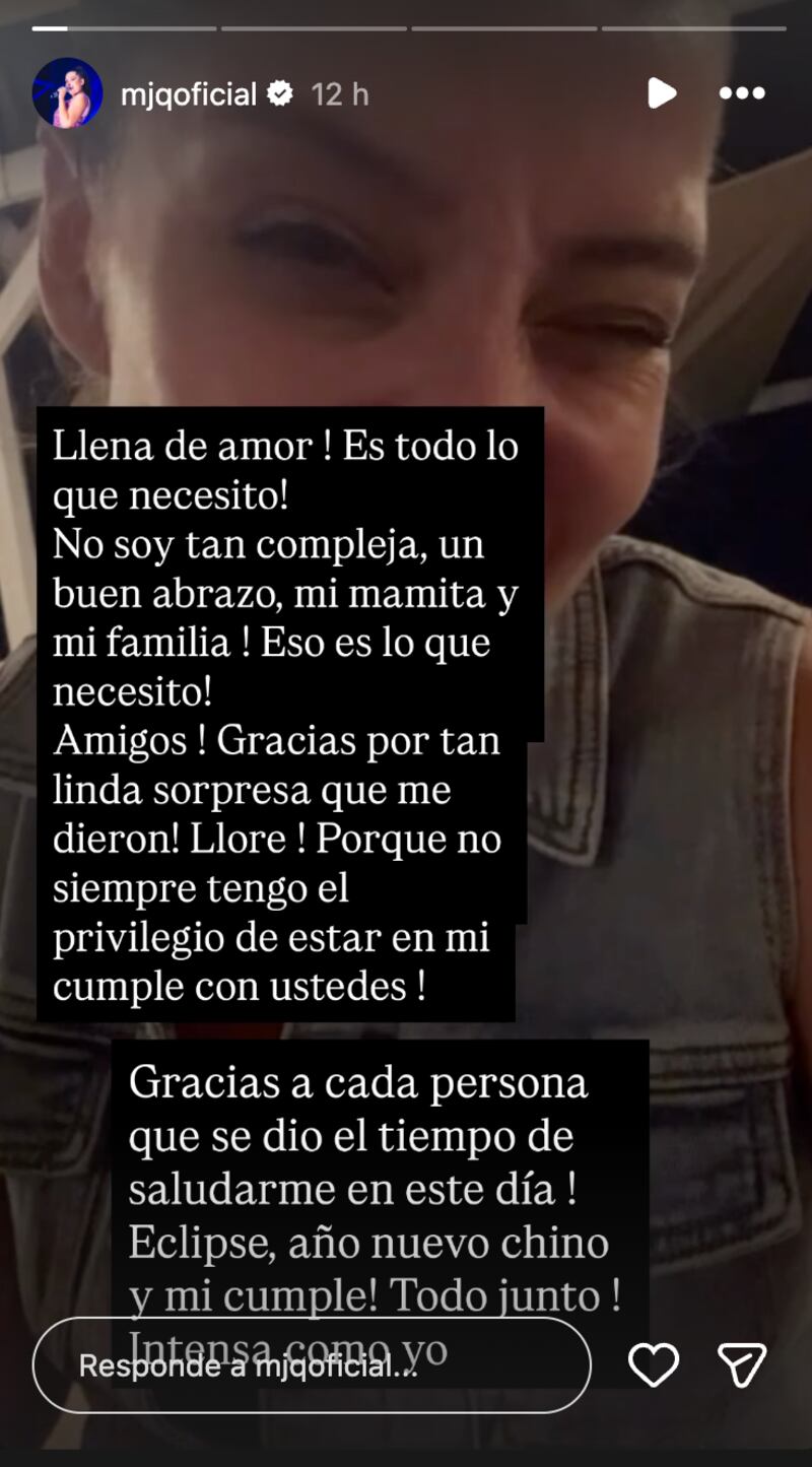 Historia de María José Quintanilla | Captura: Instagram @mjqoficial