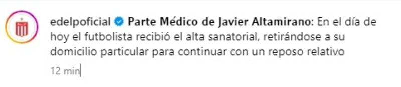 El club platense informó esta mañana del alta médica al delantero chileno, quien deberá seguir su recuperación en su hogar.