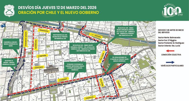 Carabineros informó de los cortes de tránsito por las actividades del cambio de mando 2026