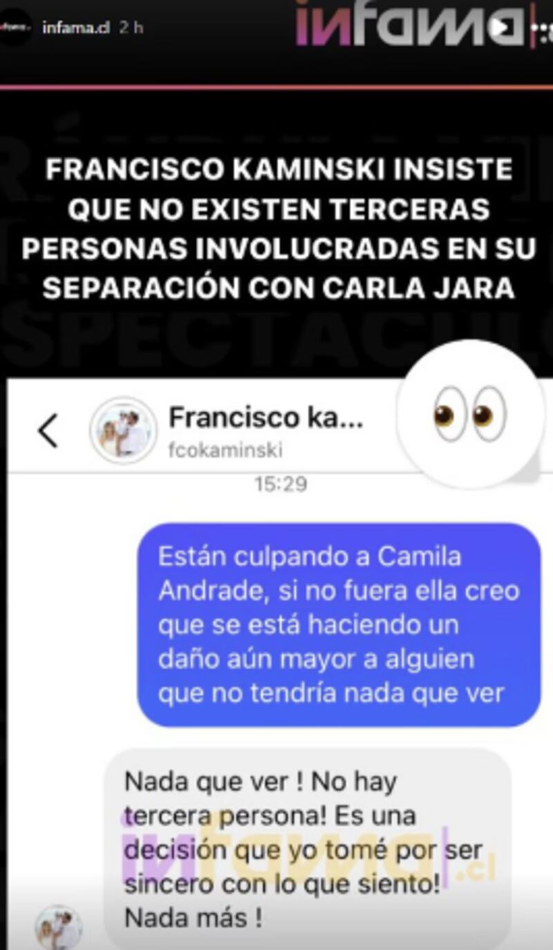 Historia de Infama sobre quiebre entre  Francisco Kaminski y Carla Jara