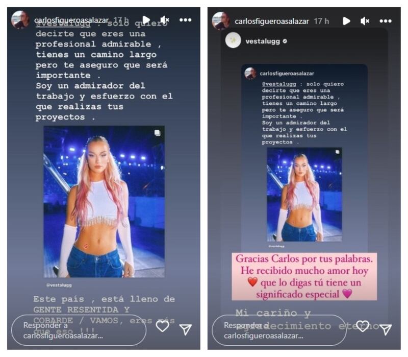 El músico fue duro con los críticos de Vesta Lugg en sus historias de Instagram.