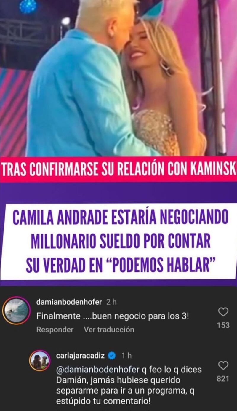 Comentario de Damián Bodenhöfer y Carla Jara | Instagram