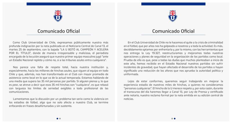 Los directivos de Azul Azul se mostraron indignados con la forma en que Canal 13 presentó los goles del último partido que jugaron los azules ante Huachipato.