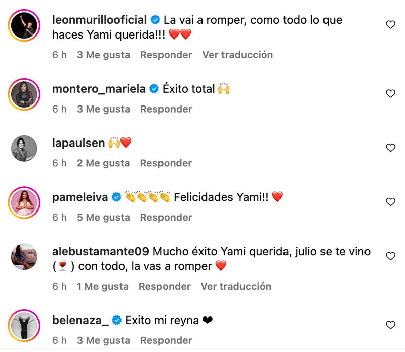 Comentarios en publicación de Yamila Reyna | Captura: Instagram